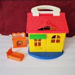Vintage 1980s Jim Henson Sesame Street Carry Along Dollhouse Fireplace and Bed